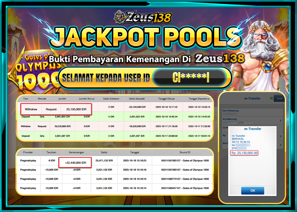 ZEUS138 GATES OF OLYMPUS 1000 Rp 25.150.000 - LUNAS