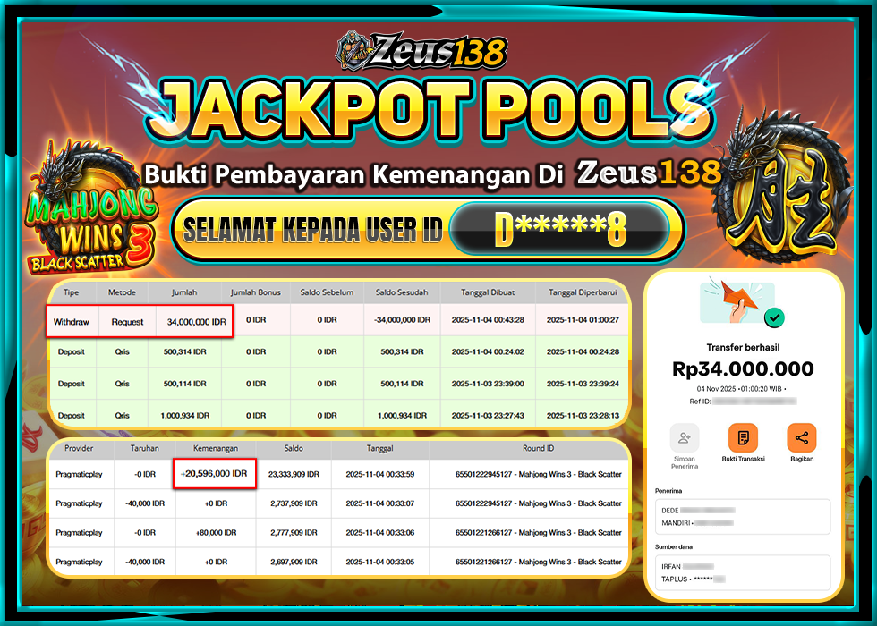 ZEUS138 MAHJONG WINS 3 BLACK SCATTER Rp 34.000.000 LUNAS 