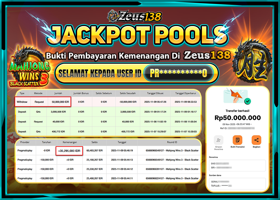ZEUS138 MAHJONG WINS 3 BLACK SCATTER Rp 50.000.000 LUNAS 