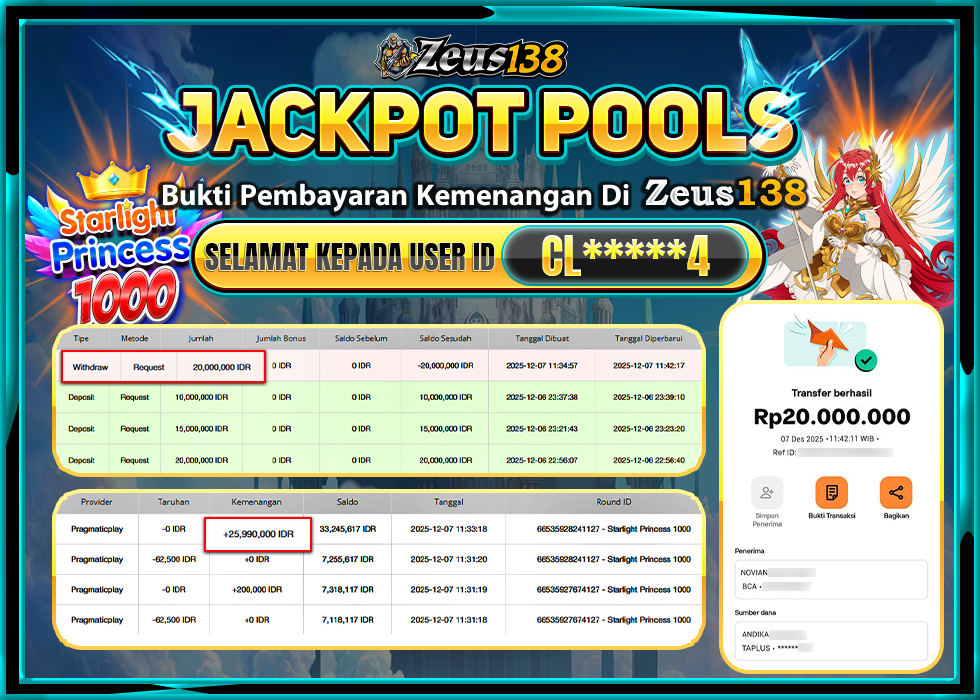 ZEUS138 STARLIGHT PRINCESS 1000 Rp.20,000,000 LUNAS 