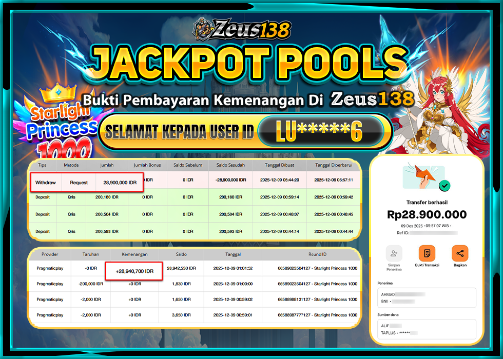 ZEUS138 STARLIGHT PRINCESS 1000 Rp.28,900,000 LUNAS 